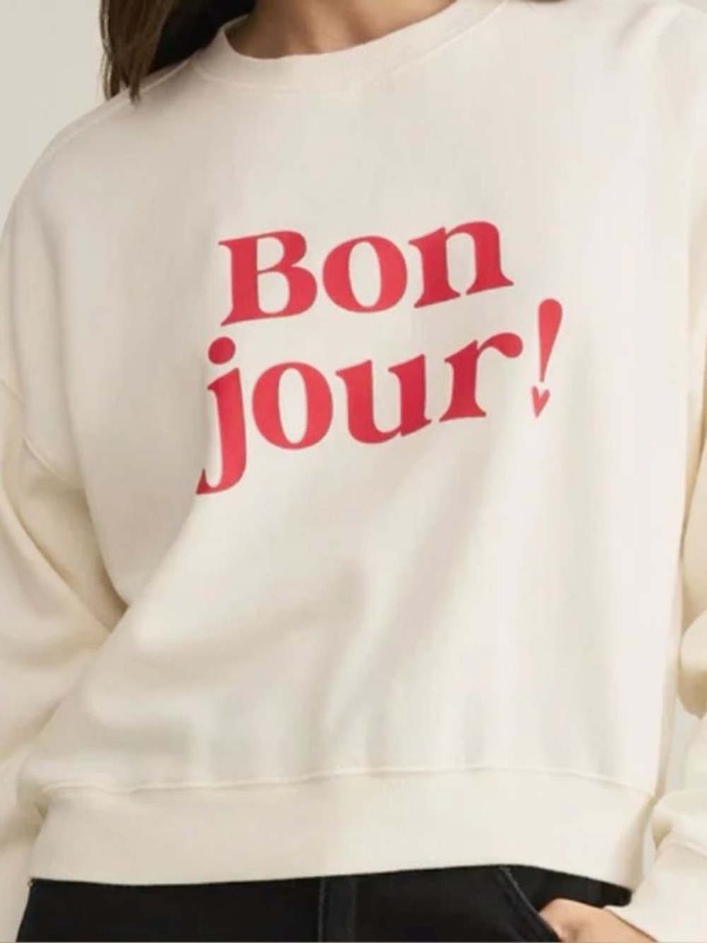 Bonjour Graphic Crewneck Sweatshirt - Cream with Red Logo